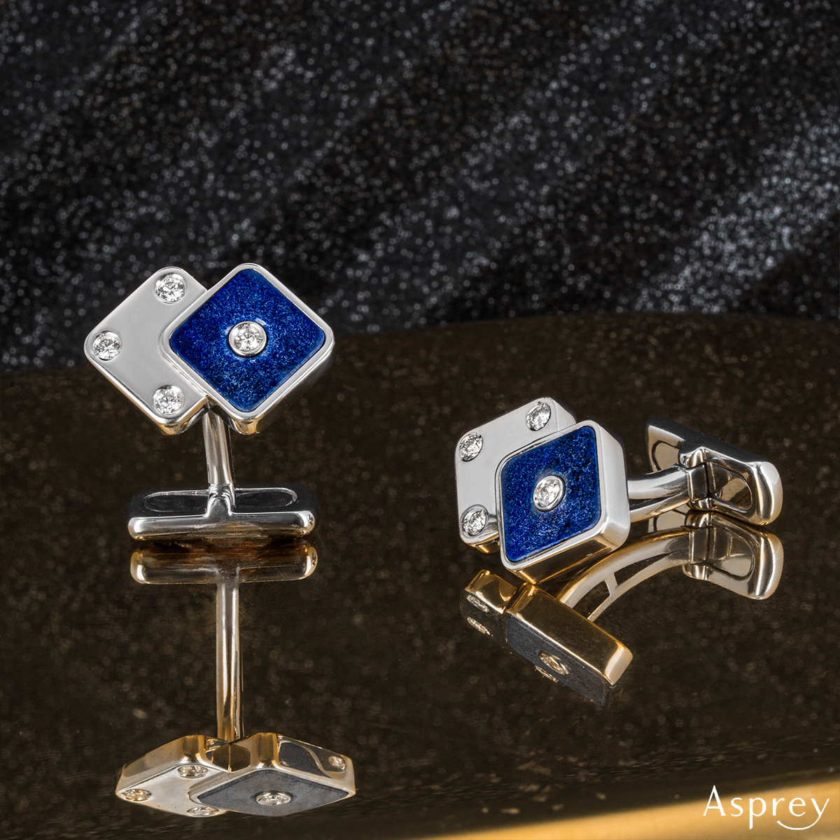 Asprey White Gold Lapis Lazuli & Diamond Cufflinks